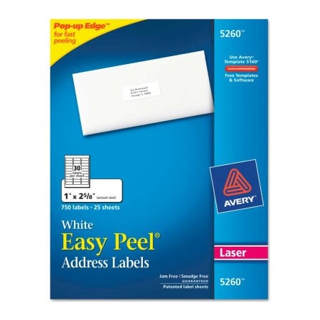 Avery Avery Easy Peel Laser Address Labels, 1 x 2-5/8, White, 750/Pack 5260